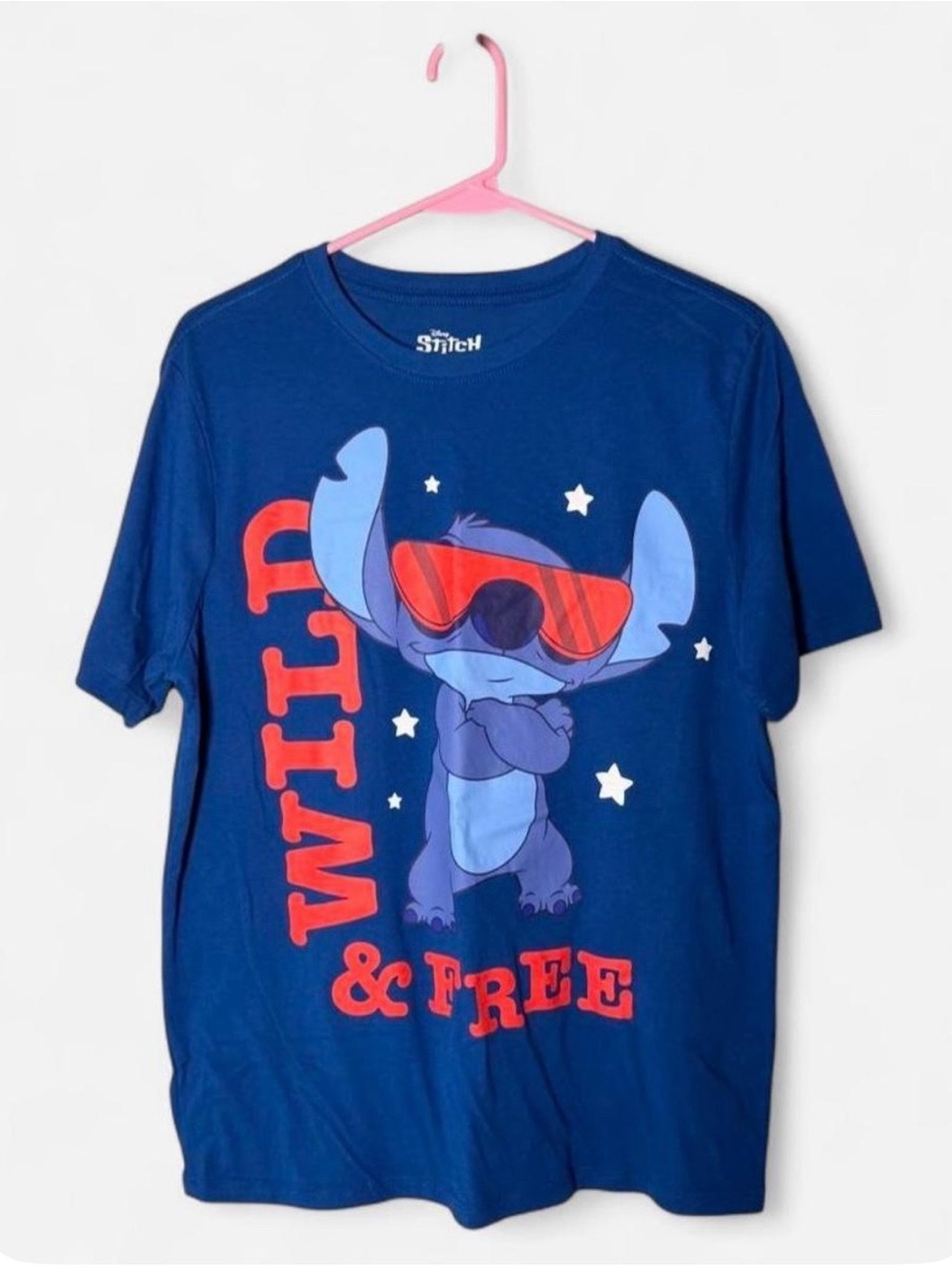 Disney Stitch Short Sleeve Tee in Blue with Red Graphic